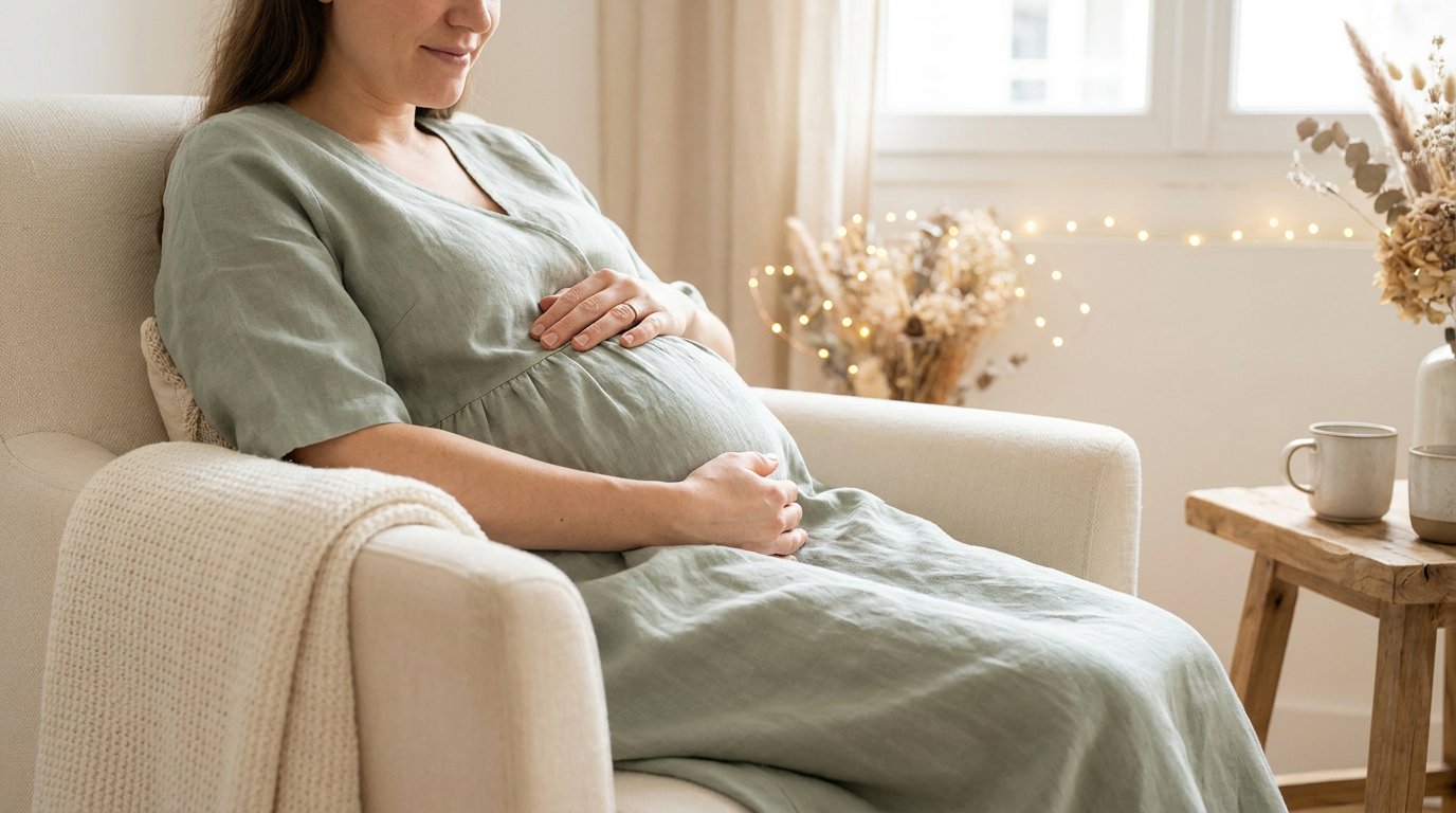 Une future maman dans une ambiance douce — illustration
